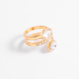 Anillo ajustable de baño de oro con piedras de cristal