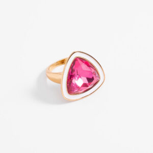 Anillo con piedra fucsia y esmalte blanco