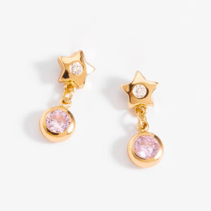 Aretes mediano oro elegantes brillante cristal rosa