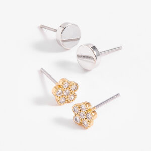 Dúo de aretes en baño oro y piedra diamonice