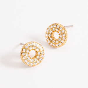 Aretes de botón con baño de oro y cristales.
