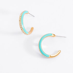 Aretes arracada con esmalte verde agua y cristales