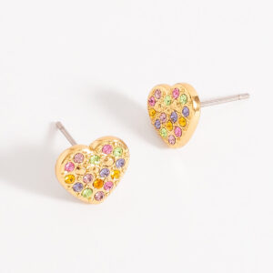 Aretes de corazón con baño de oro y piedras multicolor