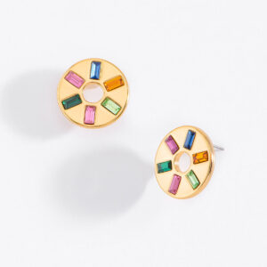 Aretes circulares de lujo en baño de oro con gemas