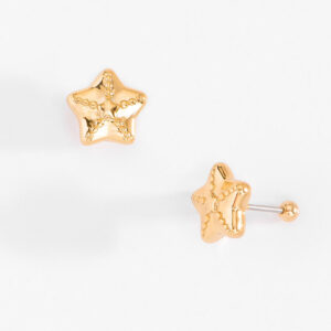 Aretes de poste para niña con diseño de estrella y baño de oro.