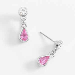 Pendientes baño de platino con piedras rosas en gota