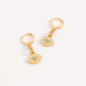 Aretes largos con dije de ojo turco en baño de oro