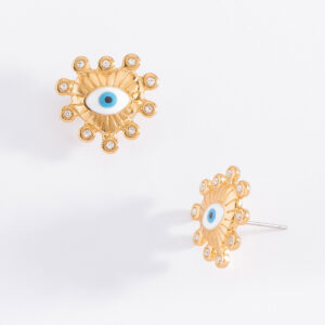 Aretes chicos con poste baño de oro piedras cristal