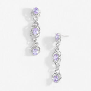 Aretes largos de platino con diamonice lila