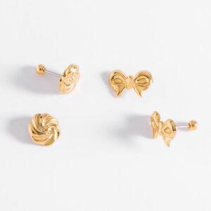 Aretes en baño de oro elegantes con diseño de moño y flor