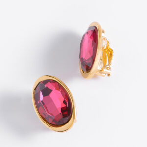Aretes ovalados elegantes en oro 18k y piedra fucsia