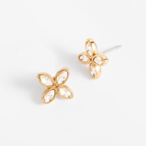 Aretes botón de flor con cristales en baño de oro.