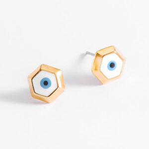 Aretes hexagonales de ojo turco con baño de oro