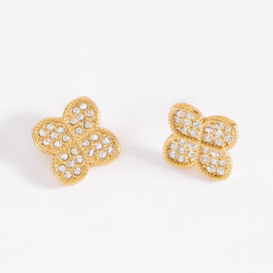 Aretes botón con baño de oro y cristales
