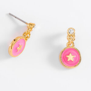 Pendientes círculo con esmalte rosa y baño oro 18k