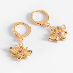 Aretes de abeja en oro con piedra rosa centro hermosos