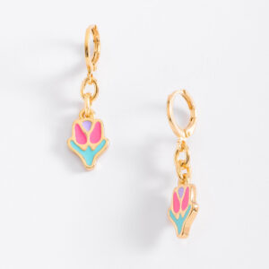 Aretes de flor en baño de oro con esmalte colorido