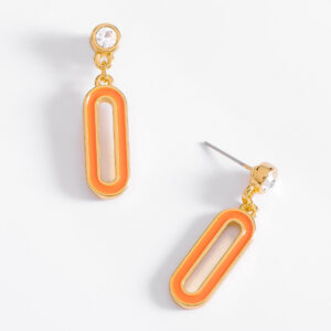 Aretes modernos en oro 18k con esmalte naranja