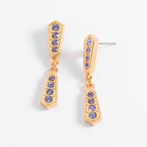 Aretes largos de oro con piedras moradas diseño único