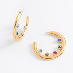 Aretes media luna en oro con piedras en colores vibrantes