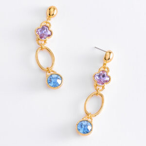 Aretes largos de oro 18k con piedras moradas