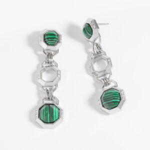 Elegantes aretes de octágonos con piedras esmeralda