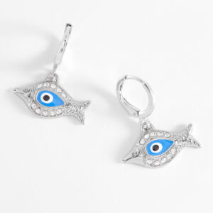 Aretes de pez con ojo turco baño de platino