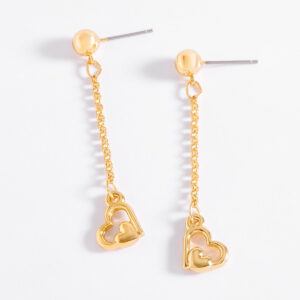 Aretes de corazones conectados en oro 18k llamativos
