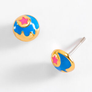 Aretes circulares en baño de oro con estrella rosa