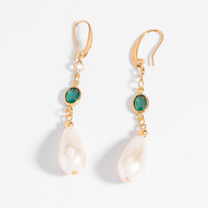 Aretes de lujo en oro 18k con esmeralda y perla