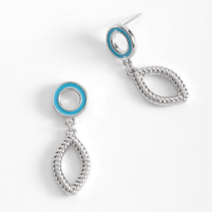 Aretes con baño de platino y detalles en esmalte turquesa