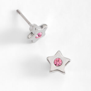 Aretes de estrella platino con piedra cristal rosa