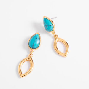 Aretes de poste con piedra turquesa y silueta de ojo.