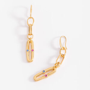 Aretes largos de eslabones con piedras en zafiro y fucsia
