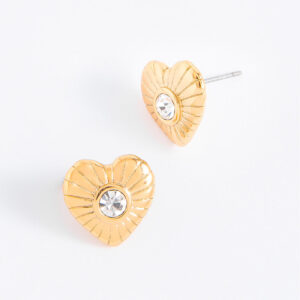 Aretes corazón con baño de oro y cristal