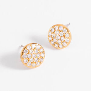 Aretes pequeños de poste con baño de oro y diamonice.