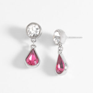 Aretes colgantes con cristal y piedra fucsia