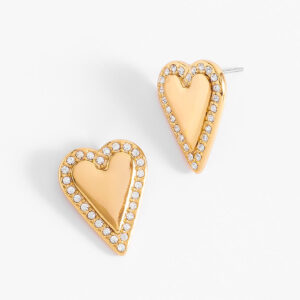 Aretes de corazón con baño de oro y cristales.