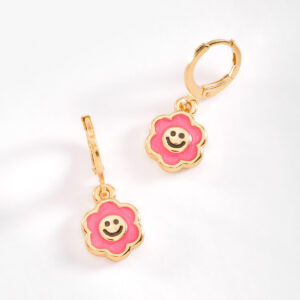 Aretes chicos en baño de oro y esmalte rosa