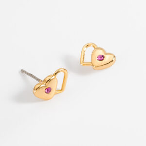 Aretes de corazón con baño de oro y piedra rosa