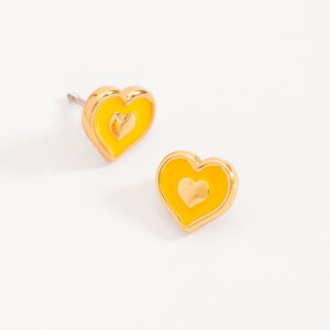 Aretes de botón con baño de oro y esmalte amarillo