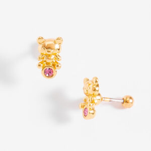 Aretes de botón bañados en oro con piedra en tono rosa