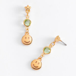 Aretes en baño de oro 18k con estrella y carita sonriente