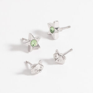 Aretes dúo de niña con diseño de estrella y gato