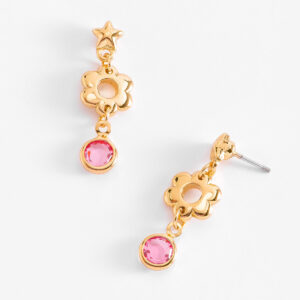 Aretes en baño de oro con diseño floral y estrella
