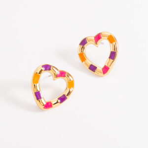 Aretes de corazón con esmalte multicolor