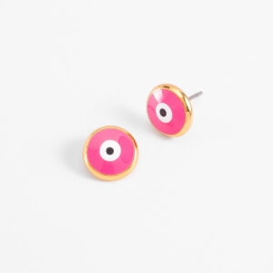 Aretes en baño de oro con esmalte rosa blanco negro