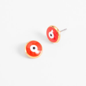 Aretes en baño de oro con diseño circular tonos naranja blanco negro