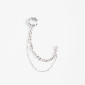 Ear cuff de cadena doble con baño de rodio