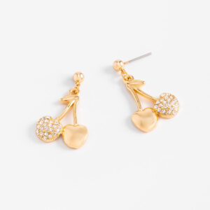 Aretes de cereza con cristales y baño de oro